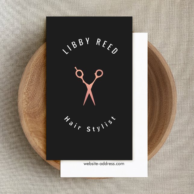 Cartão De Visita Simples Hairstylist Rosa com Tesoura Dourada Preta (Criador carregado)