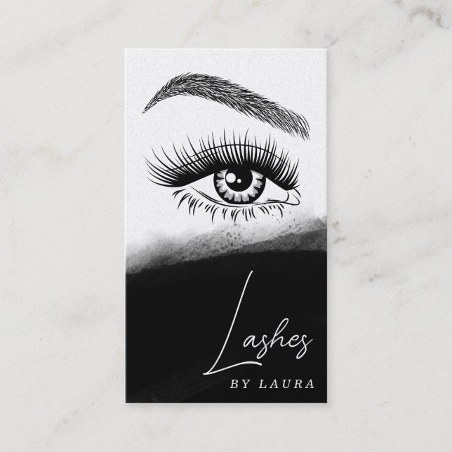 Cartão De Visita Simples Lashes Modernos Olhos e Mão Desenhada (Frente)