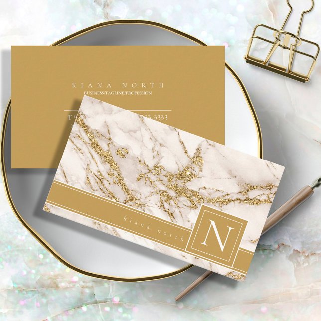 Cartão De Visita Simples Macrograma Preto/Dourado Std ID672 (Criador carregado)