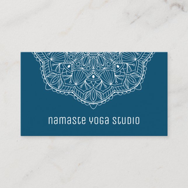 Cartão De Visita Simples Mão Elegante De Teal Desenhada Mandala (Frente)