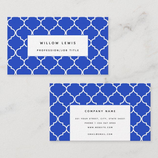 Cartão De Visita Simples marroquino mediterrânico azul e branco (Frente/Verso)