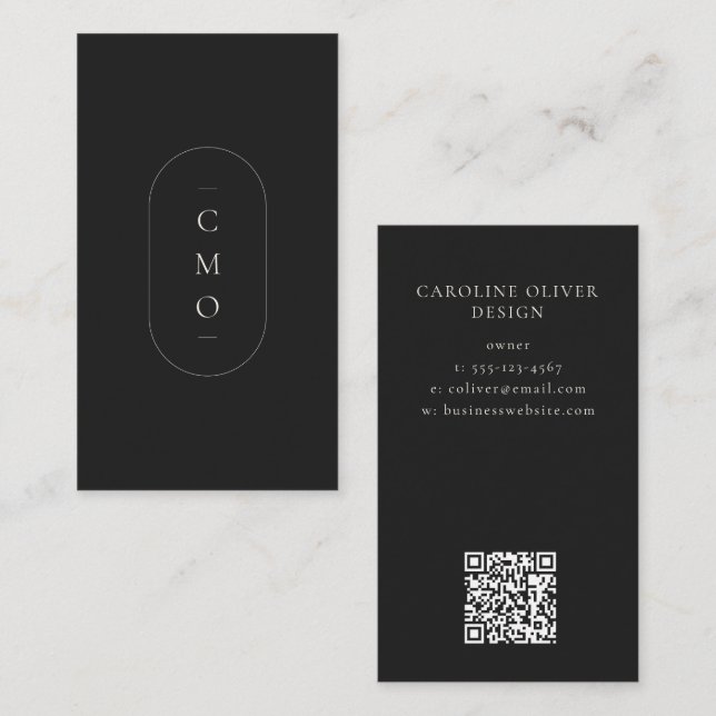 Cartão De Visita Simples Minimalista Moderna Monograma Preto Pequen (Frente/Verso)