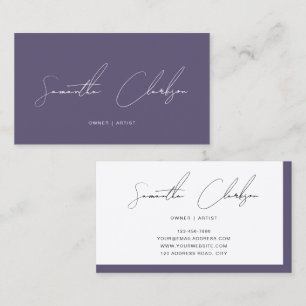 Cartão De Visita Simples Minimalista Roxo Moderno Script Manuscrito
