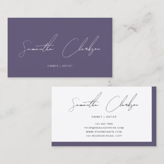 Cartão De Visita Simples Minimalista Roxo Moderno Script Manuscrito