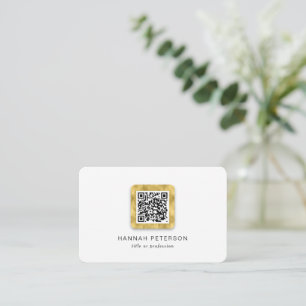 Cartão De Visita Simples Moderno elegante código QR de rede ouro