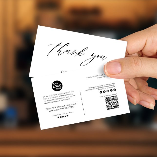 Cartão De Visita Simples, Moderno, Mínimo Negro E Branco, Obrigado (Modern Corporate Thank You Small Business Card)