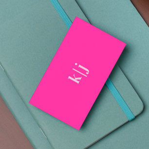 Cartão De Visita Simples Moderno Monograma Rosa Quente Código QR