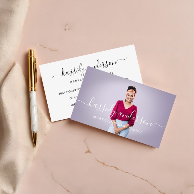 Cartão De Visita Simples Moderno Profissional Foto Elegante Roteiro (Elegant Script Calligraphy Logo Business Photo Business Card)