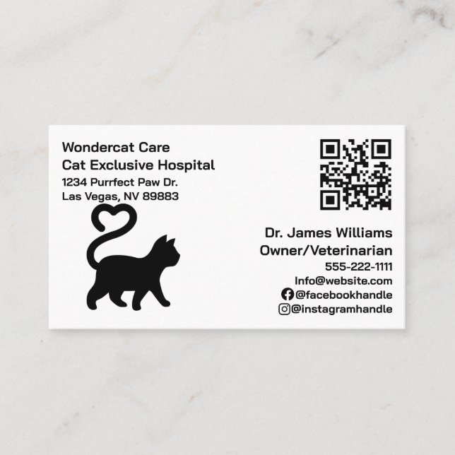 Cartão De Visita Simples, Moderno, QR Code Veterinary Hospital (Frente)