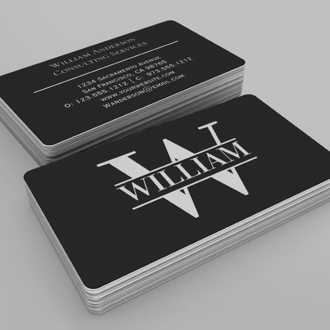 Cartão De Visita Simples Monograma de Tendência Moderna Elegante Pe (Criador carregado)