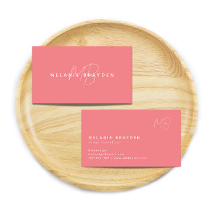 Cartão De Visita Simples Pastel Rosa Mínimo Dois Monogramas