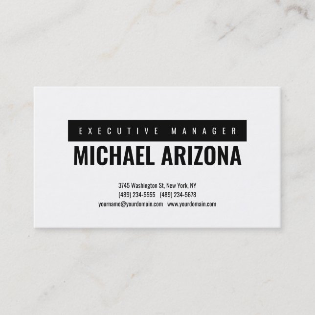 Cartão De Visita Simples Plana Mínima Preta e Branca (Frente)