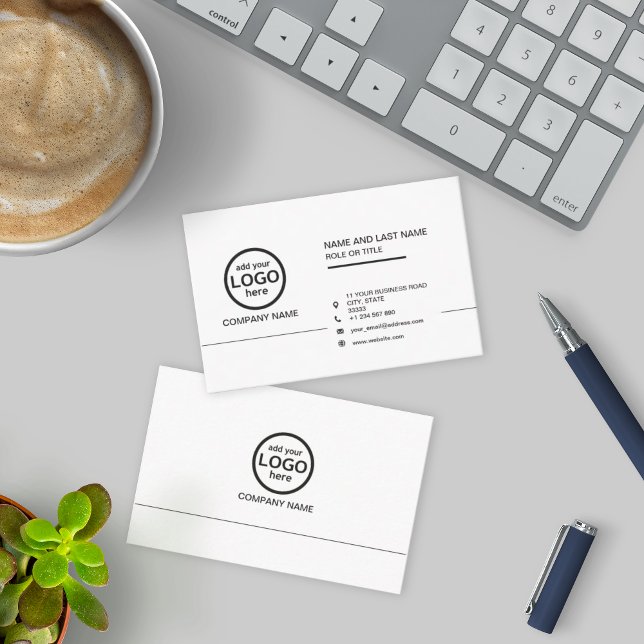 Cartão De Visita Simples preto e branco profissionais adicione o se (Criador carregado)