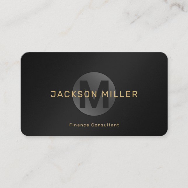 Cartão De Visita Simples preto e Dourado profissional em monograma (Frente)