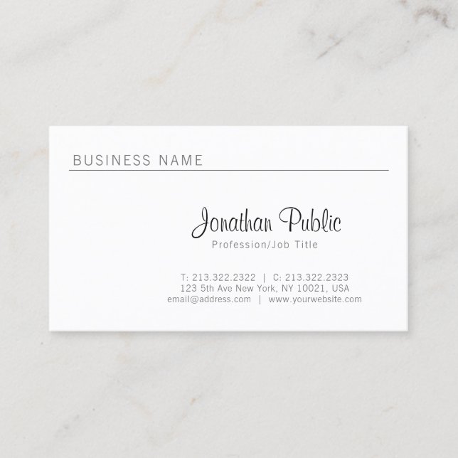 Cartão De Visita Simples profissional moderno minimalístico (Frente)