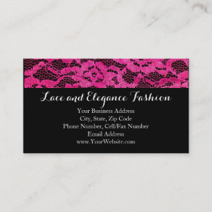 Cartão De Visita Simples Renda Rosa Quente Preto Moda Romance