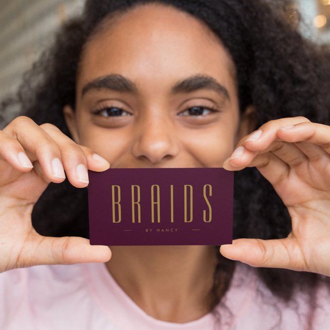 Cartão De Visita Simples Salão De Cabelo De Braids Dourados (Criador carregado)