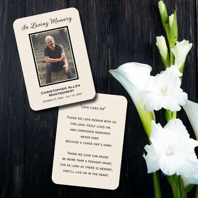 Cartão De Visita Simples Simples Simples Simpatia Fotográfica Memor (Simple funeral photo memorial keepsake bookmark prayer cards with a poem or prayer on the back)