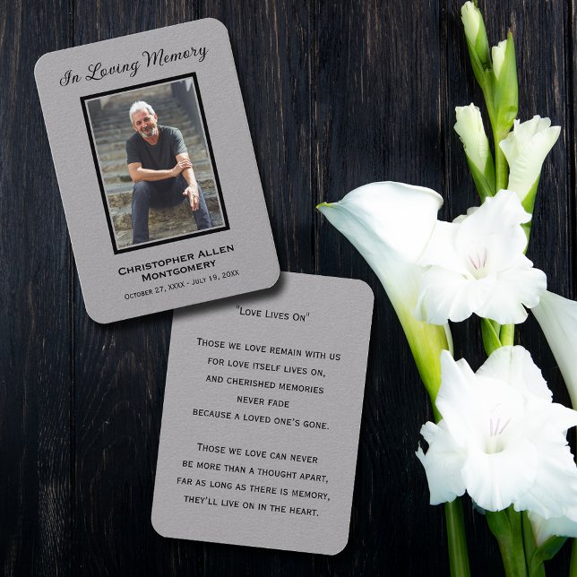 Cartão De Visita Simples Simples Simples Simpatia Fotográfica Memor (Simple funeral photo memorial keepsake bookmark prayer cards with a poem or prayer on the back)