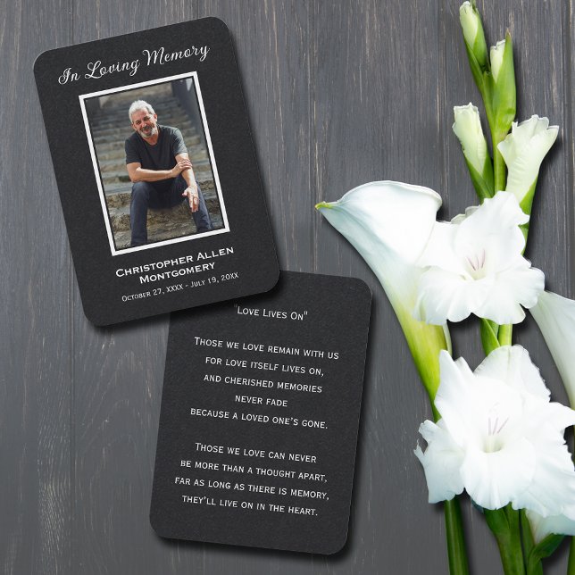 Cartão De Visita Simples Simples Simples Simpatia Fotográfica Memor (Simple funeral photo memorial keepsake bookmark prayer cards with a poem or prayer on the back)