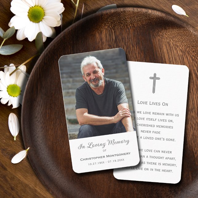 Cartão De Visita Simples Simples Simples Simpatia Fotográfica Memor (Simple funeral photo memorial prayer cards, poem or prayer on the back)
