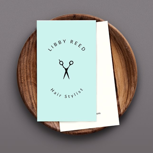 Cartão De Visita Simples Turquesa Azul Hairstylist Tesoura Salão (Criador carregado)
