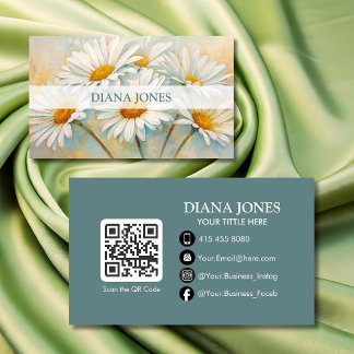 Cartão De Visita Simply Watercolor Flowers Floral qr code logo