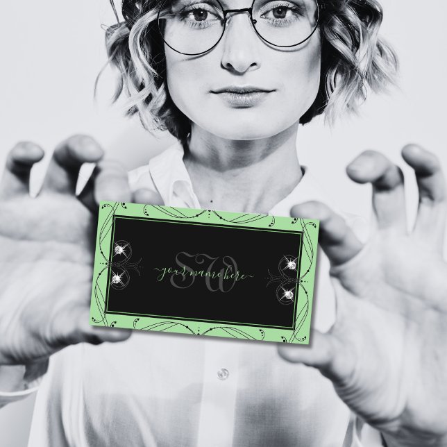 Cartão De Visita Sinais de ornamento de Joias Verdes Pretas (Criador carregado)