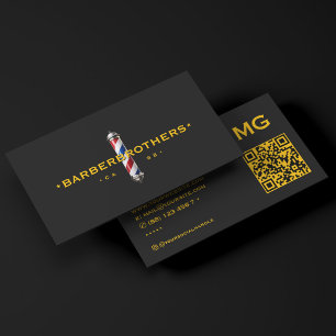 Cartão De Visita Sinal de Barbearia Amarelo Preto Clássico