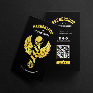 Cartão De Visita Sinal de Barbearia Black Gold Barbershop Salão de 