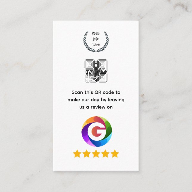 Cartão De Visita Sinal de Mesa de Avaliações do Google | QR Code Pe (Frente)