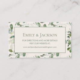 Cartão De Visita Site de casamento creme com folhas verdes de sage 