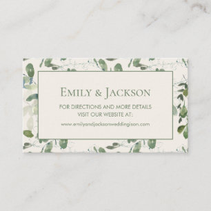 Cartão De Visita Site de casamento creme com folhas verdes de sage 