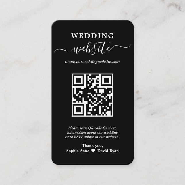 Cartão De Visita Site de Casamento de Fotos do Código QR Elegante (Frente)