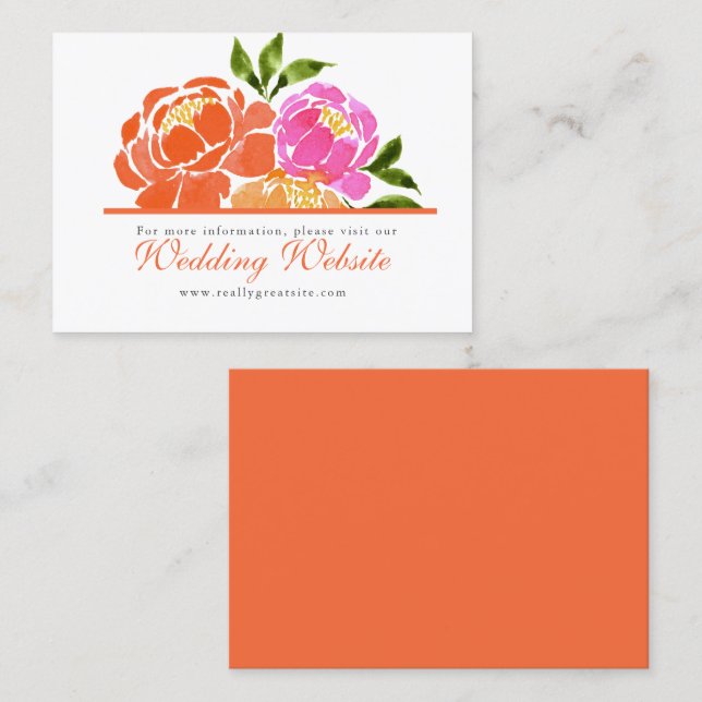 Cartão De Visita Site de Casamento Floral Laranja-Rosa-Quente (Frente/Verso)
