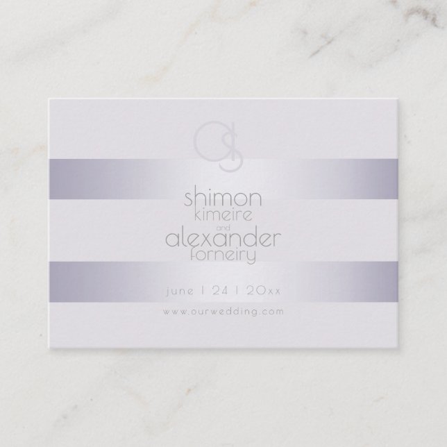 Cartão De Visita Site de Casamento | Violet Shimmer Stripes Monogra (Frente)