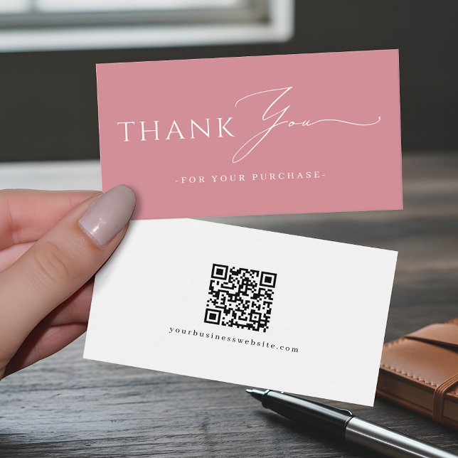 Cartão De Visita Site de QR Code de Agradecimento Rosa Empoeirado (Criador carregado)