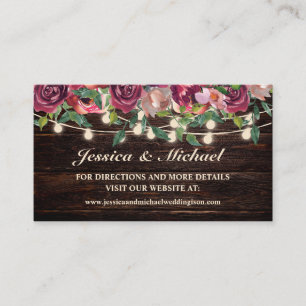 Cartão De Visita Sítio Web De Casamento Rustic Wood String Lights 