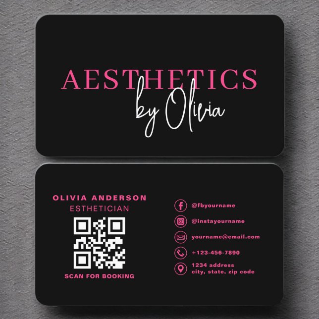 Cartão De Visita Skincare Estheticista Código QR Rosa Quente (Criador carregado)