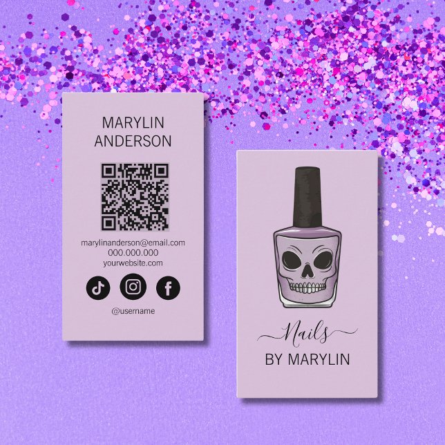 Cartão De Visita Skull Nail Polonês Bottle Gótica Nail Technician (Criador carregado)