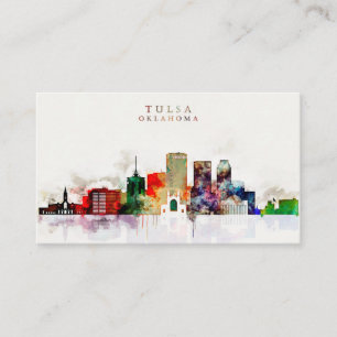 Cartão De Visita Skyline de Tulsa da aguarela