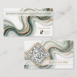 Cartão De Visita Sleek Sage Gold Marble Modern Realtor Logo QR Code