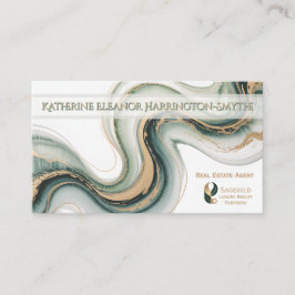 Cartão De Visita Sleek Sage Gold Marble Modern Realtor Logo QR Code