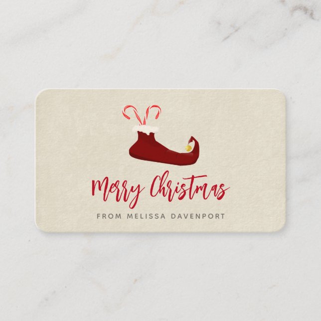Cartão De Visita Slipper Red Elf com Canas Doces (Frente)