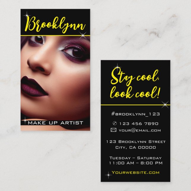 Cartão De Visita Slogan Amarelo Preto Moderno com Luxo de Imagem Fo (Frente/Verso)