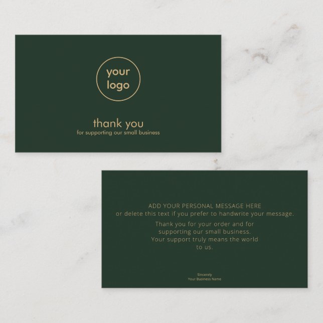 Cartão De Visita Small Business Logo Thank You Card Olive Gold (Frente/Verso)
