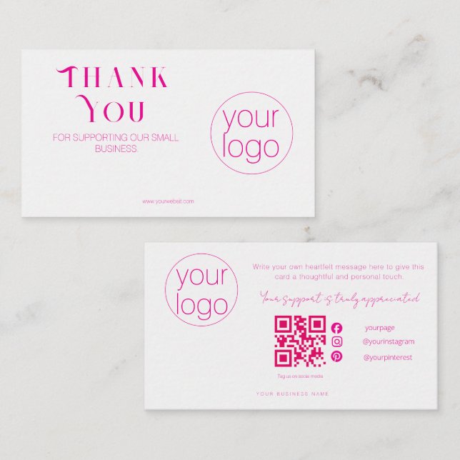 Cartão De Visita Small Business Logo Thank You QR Card Blush Pink (Frente/Verso)