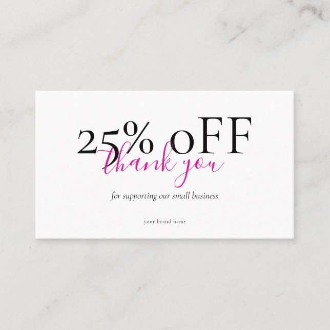 Cartão De Visita Small Business Thank You Discount Card Blush (Frente)
