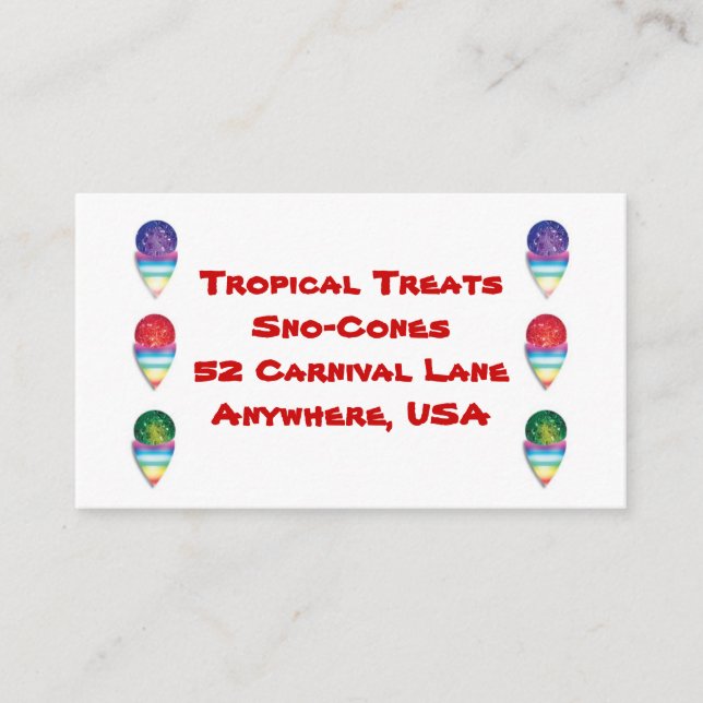 Cartão De Visita snowcones sno-cones para o seu negócio de Verão (Frente)