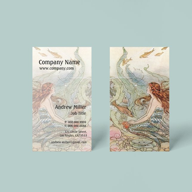 Cartão De Visita Sob o Mar Vintage Sereia (Criador carregado)